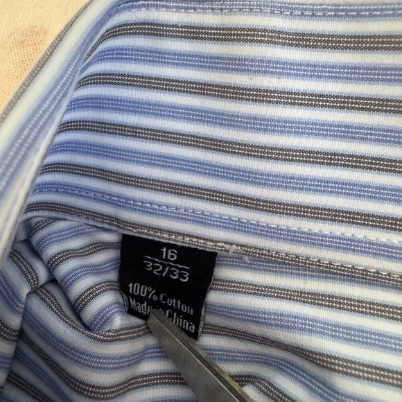 David Donahue‎ Trim Fit Dress Shirt 16 32/33 Blue Stripes Button Up Long Sleeve - Picture 8 of 13